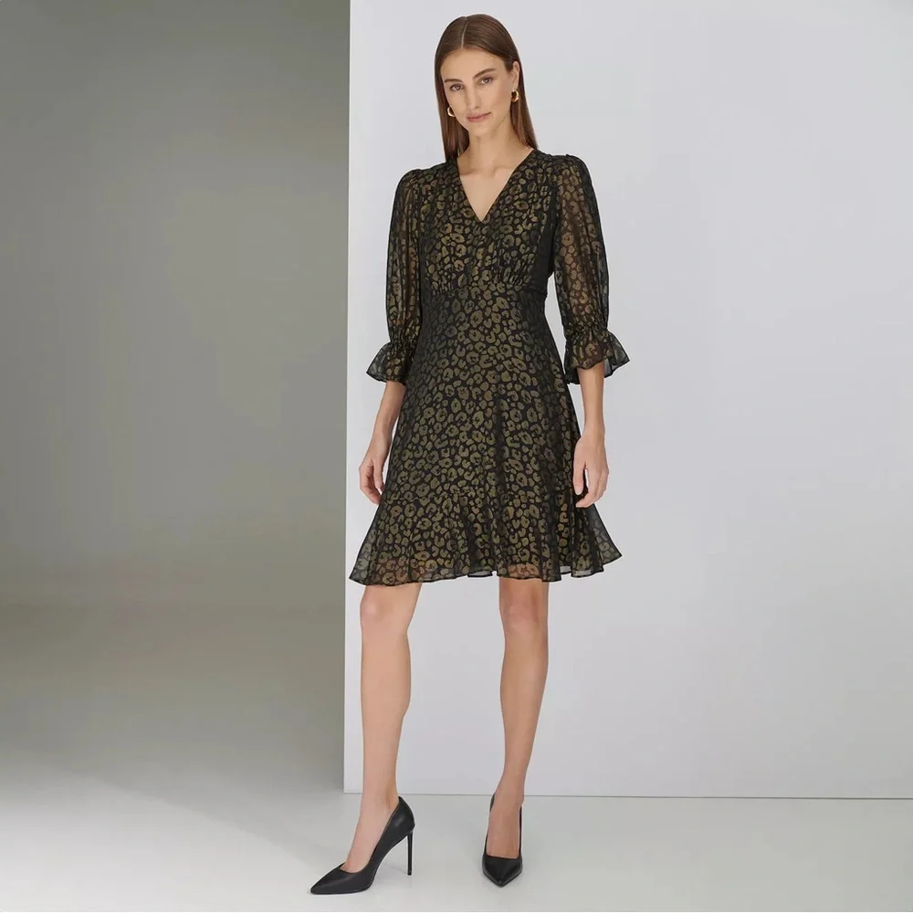 NWT Harper Rose 3/4 Sleeve Tulip Cuff Dress Black & Gold Size 4 - Picture 6 of 6